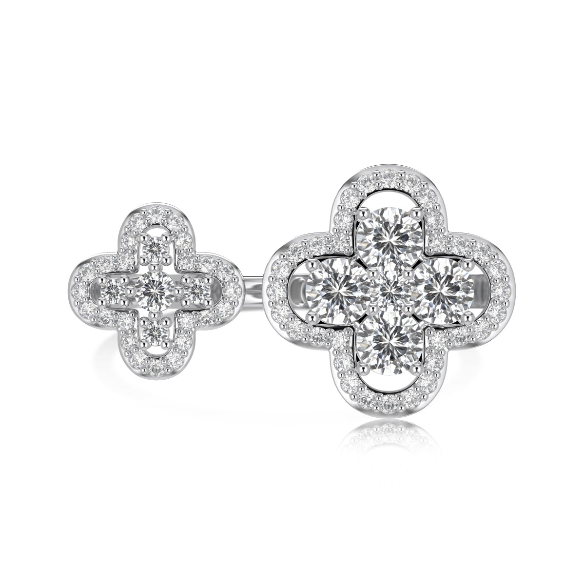 Adjustable Clover Charm Sterling Silver Ring