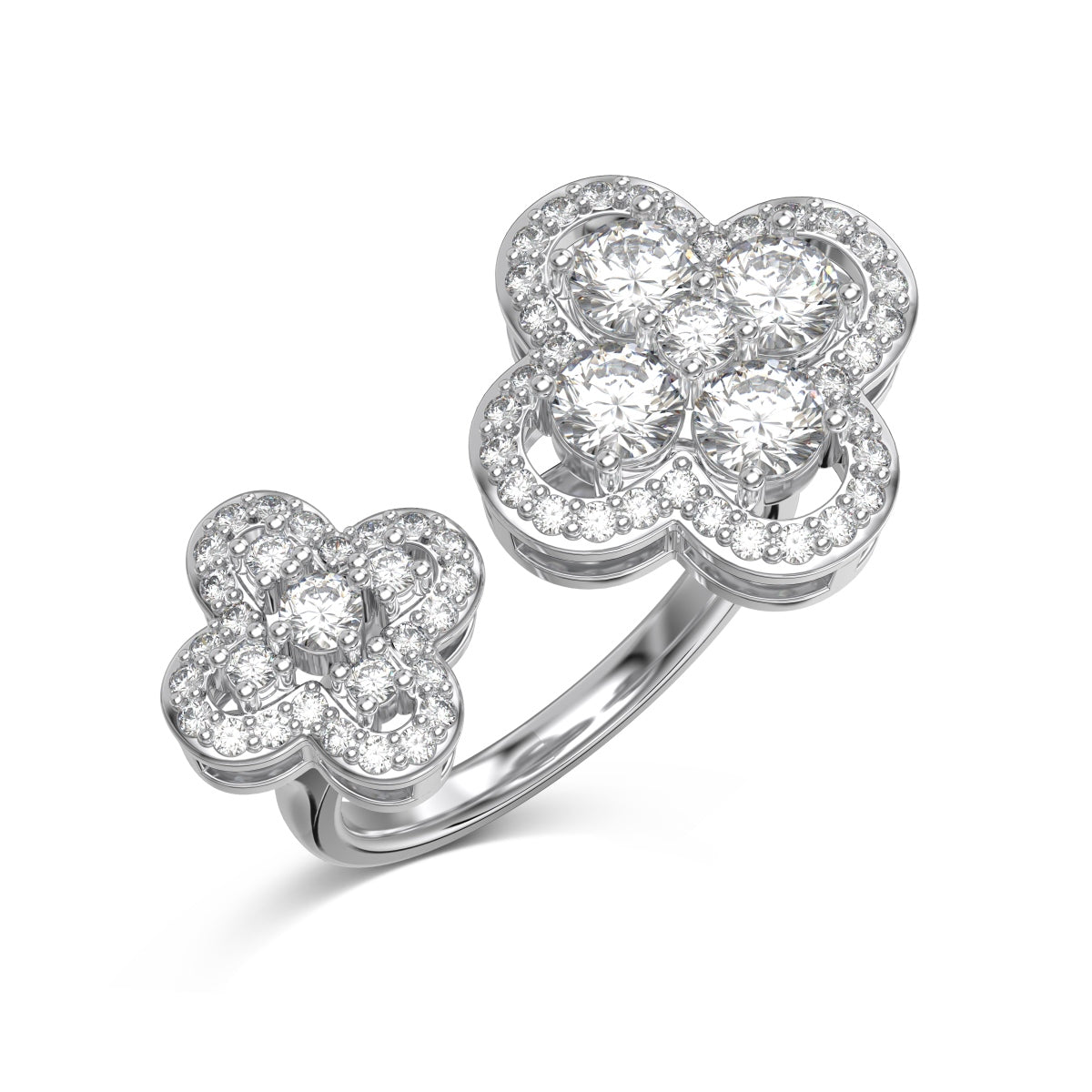 Adjustable Clover Charm Sterling Silver Ring