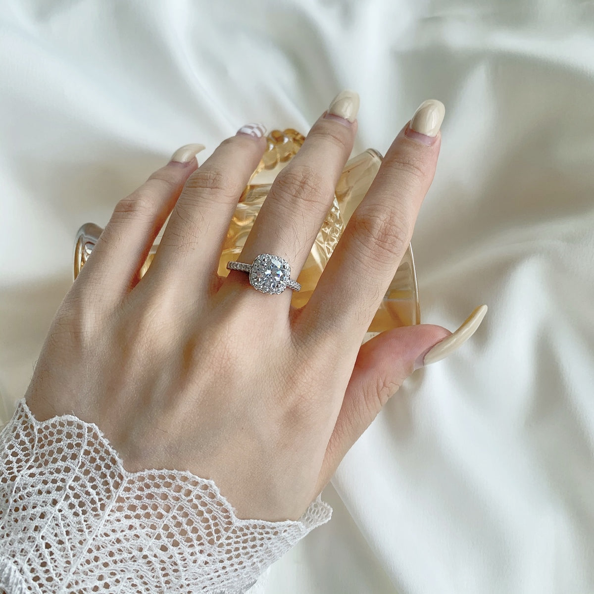 Asscher Cut Diamond Sterling Silver Ring