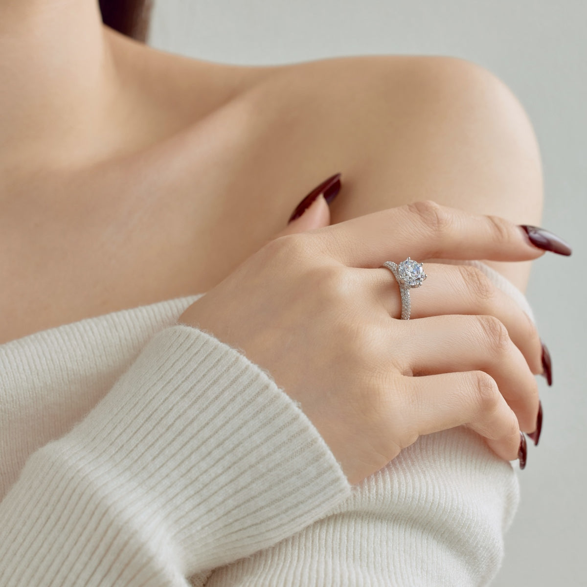 Round Brilliant Cut Diamond Sterling Silver Ring