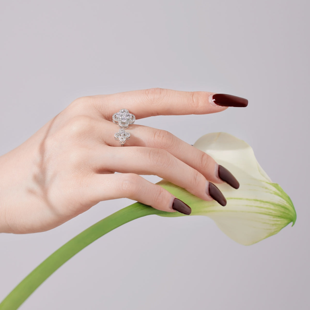 Adjustable Clover Charm Sterling Silver Ring