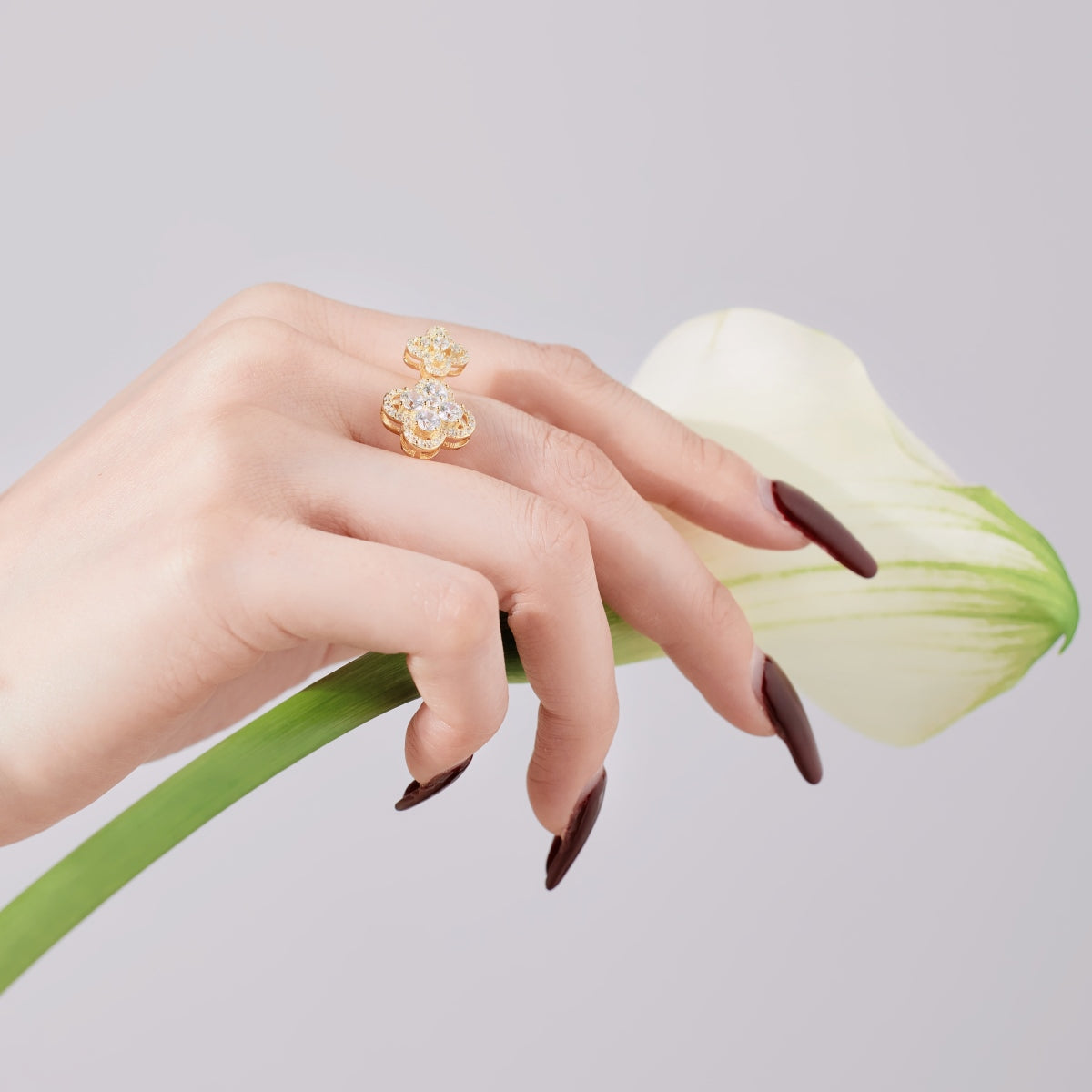 Adjustable Clover Charm Gold Ring