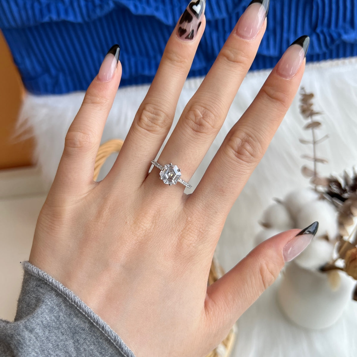 Hexagon-cut Diamond Ring