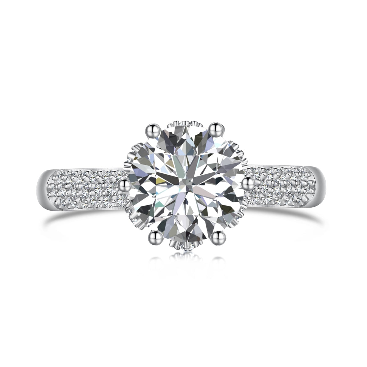 Round Brilliant Cut Diamond Sterling Silver Ring