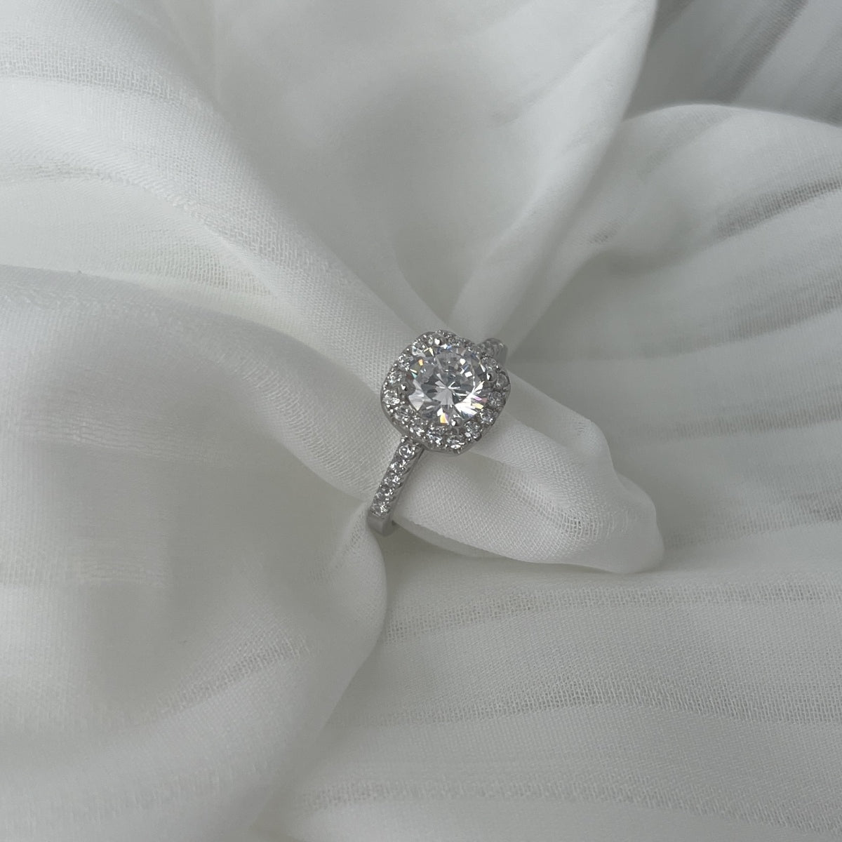 Asscher Cut Diamond Sterling Silver Ring