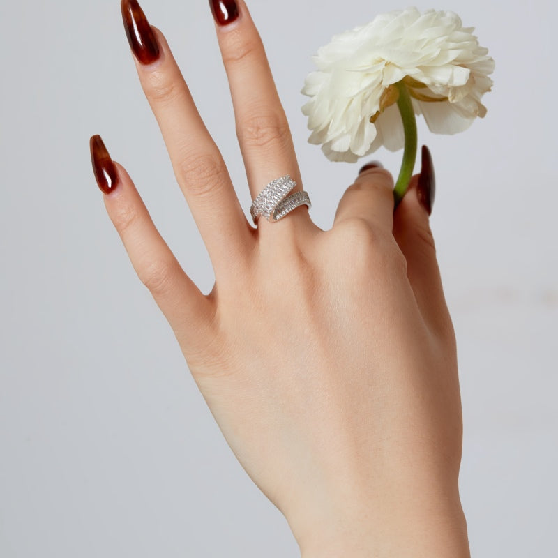 Diamond Cascade Wave Ring