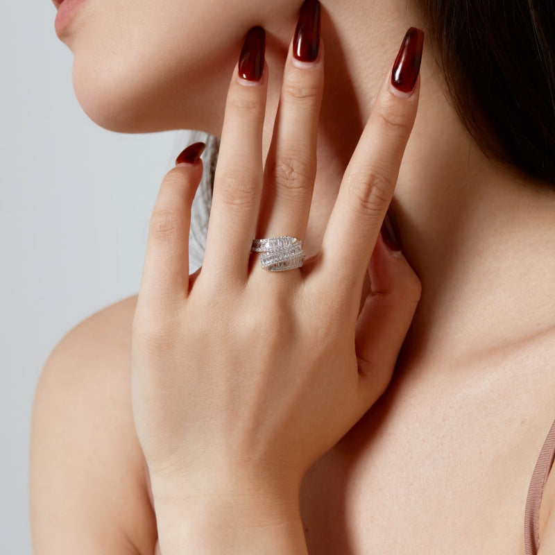 Diamond Cascade Wave Ring