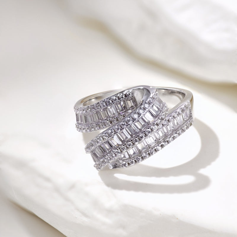 Diamond Cascade Wave Ring