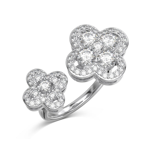 Adjustable Clover Charm Sterling Silver Ring